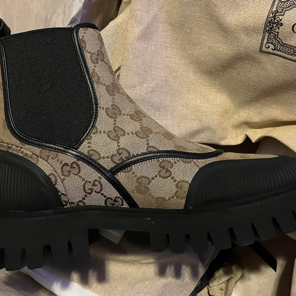 Gucci Black and Tan Monogram Boots 39.5